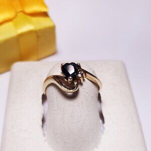 Estate .47ctw Natural Heart cut Blue Sapphire / Diamond 14Kt YG Swirl Ring#22609